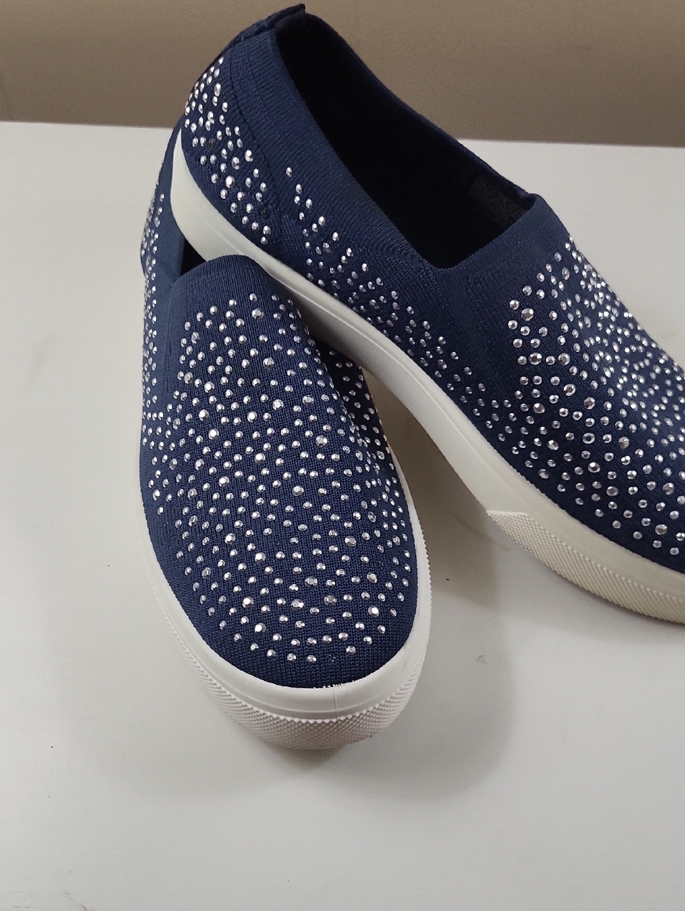 Skechers Navy Slip-On Loafers with Silver Rhinestones, Size 10
